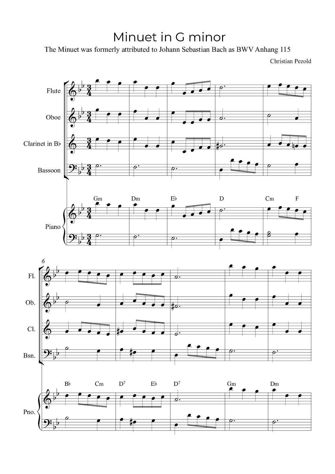 Minuet In G minor (with piano and chords) (arr. Alex Nunes Rodrigues)