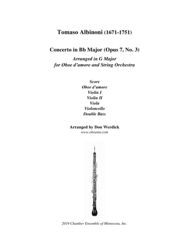 Concerto for Oboe d’amore in G Major, Op. 7 No. 3 and String Orchestra (arr. Don Werdick (1946 - ))