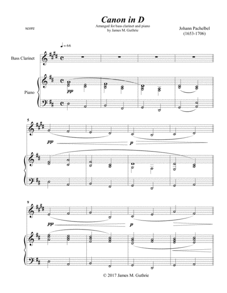 Pachelbel: Canon for Bass Clarinet & Piano (arr. James M. Guthrie, ASCAP)