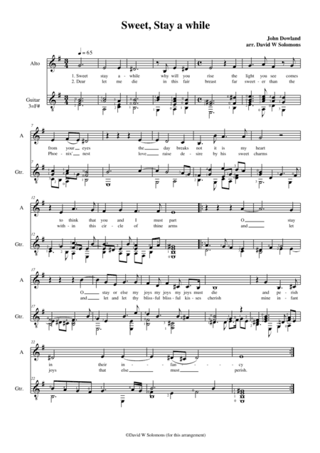 Sweet stay a while for low voice and guitar (arr. David Warin Solomons)