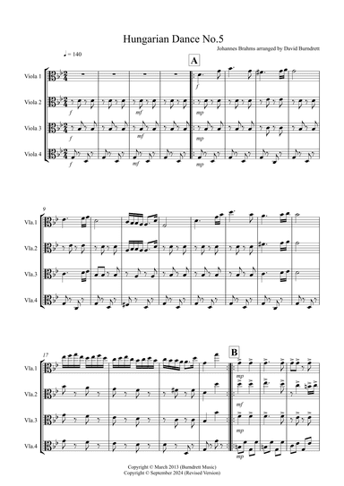 Hungarian Dance No.5 for Viola Quartet (arr. David Burndrett)