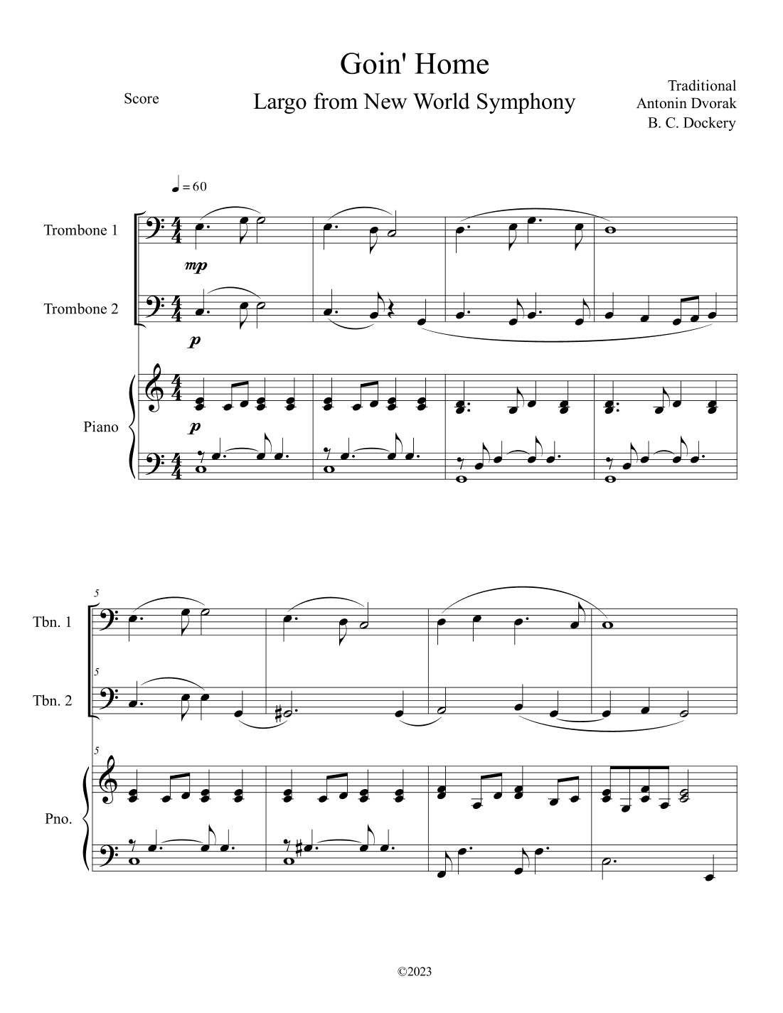 Goin' Home - Largo from New World Symphony (Trombone Duet with Piano Accompaniment) (arr. B. C. Dockery)