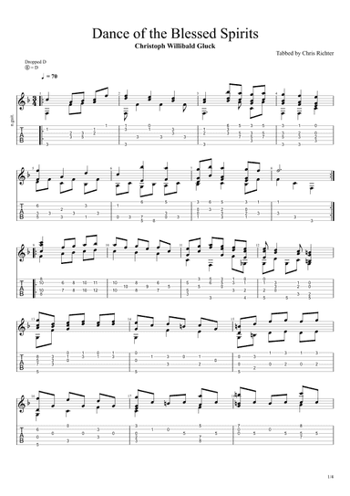 Orfeo ed Eurydice, Act III, no. 29, Dance of the Blessed Spirits (Solo Fingerstyle Guitar Tab) (arr. Chris Richter)