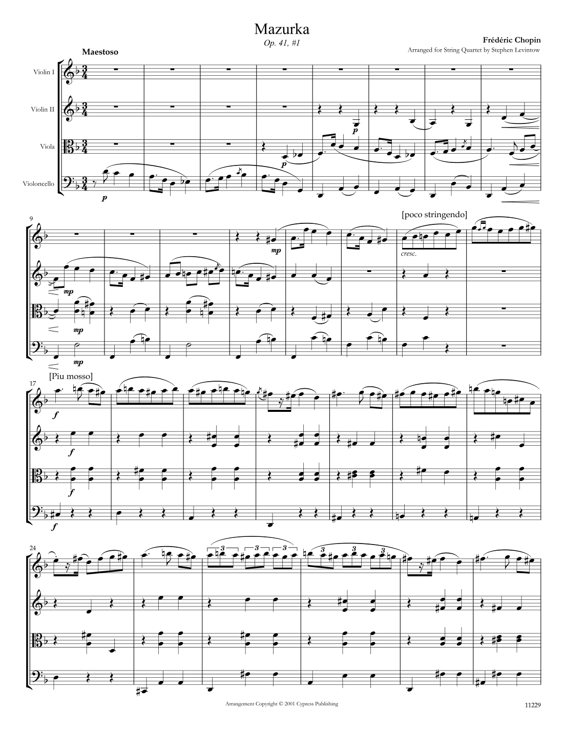 Mazurka Opus 41 No. 1 (arr. Stephen Levintow)
