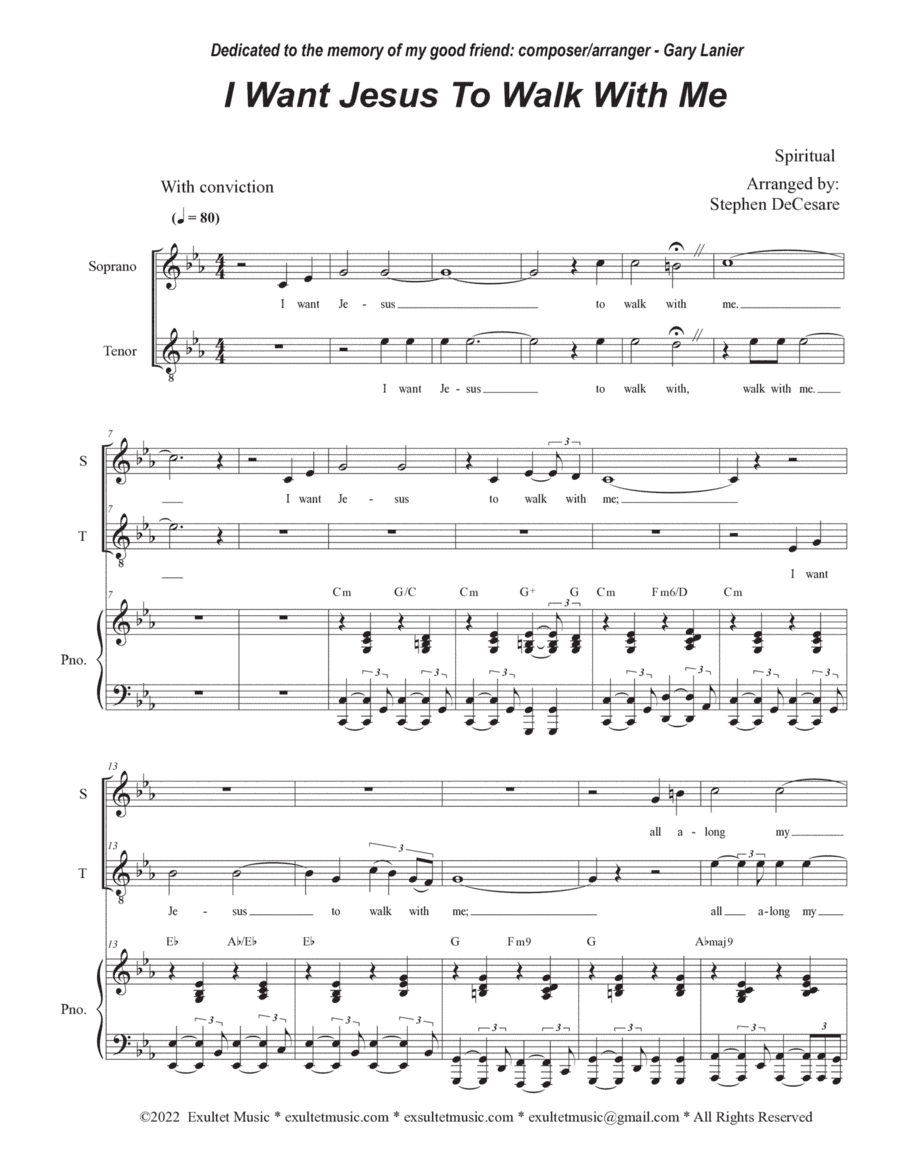 I Want Jesus To Walk With Me (2-part choir - (Soprano and Tenor) (arr. Stephen DeCesare)