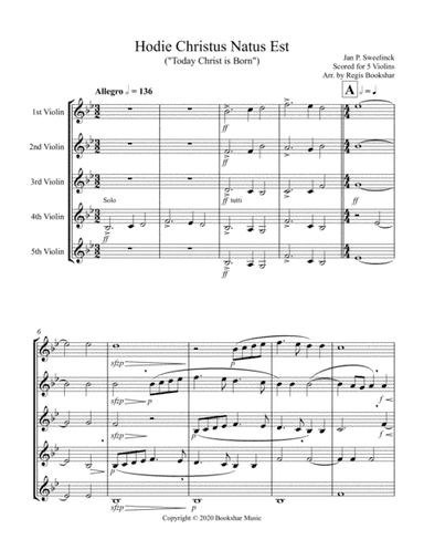 Hodie Christus Natus Est (Violin Quintet) (arr. Regis Bookshar)
