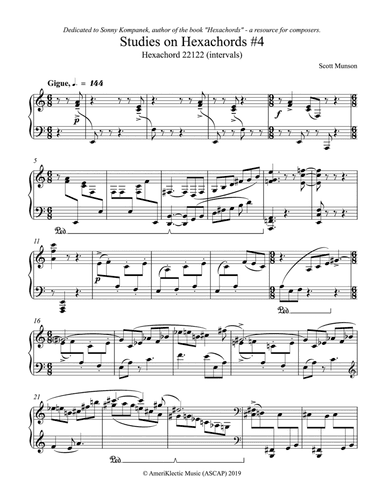 Gigue for solo piano - studies on hexachords #4