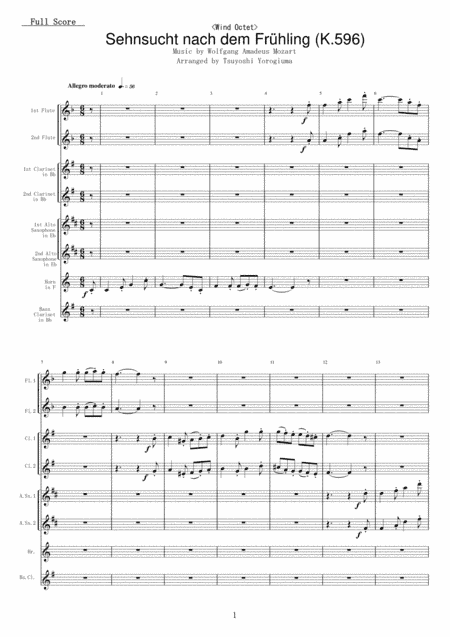 Sehnsucht nach dem Frühling (K.596) (arr. Tsuyoshi Yorogiuma)