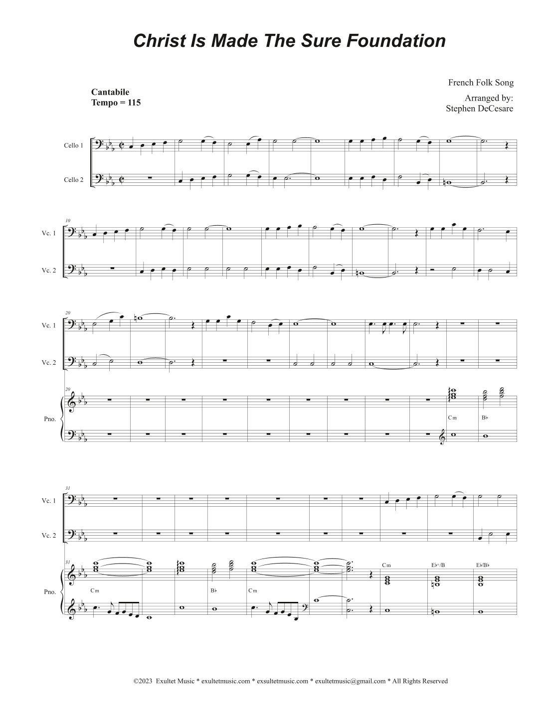 Christ Is Made The Sure Foundation (Cello Duet) (arr. Stephen DeCesare)