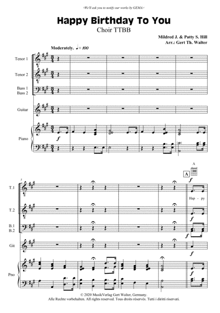 Happy Birthday To You (arr. Gert Th. Walter)