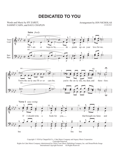 Dedicated To You (arr. Jon Nicholas)