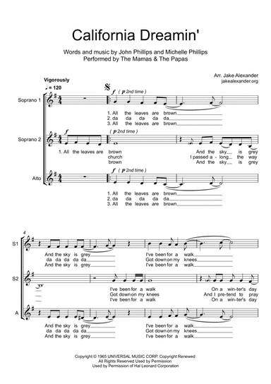 California Dreamin' (arr. Jake Alexander)