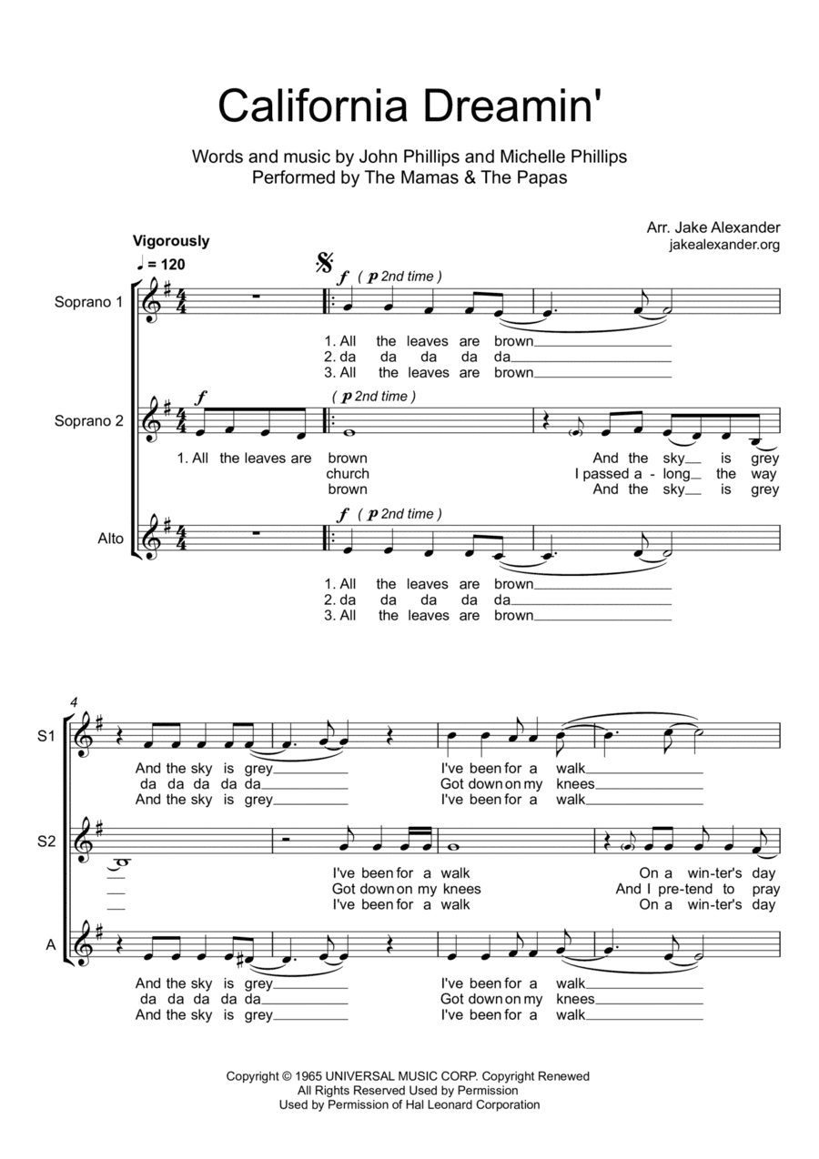 California Dreamin' (arr. Jake Alexander)