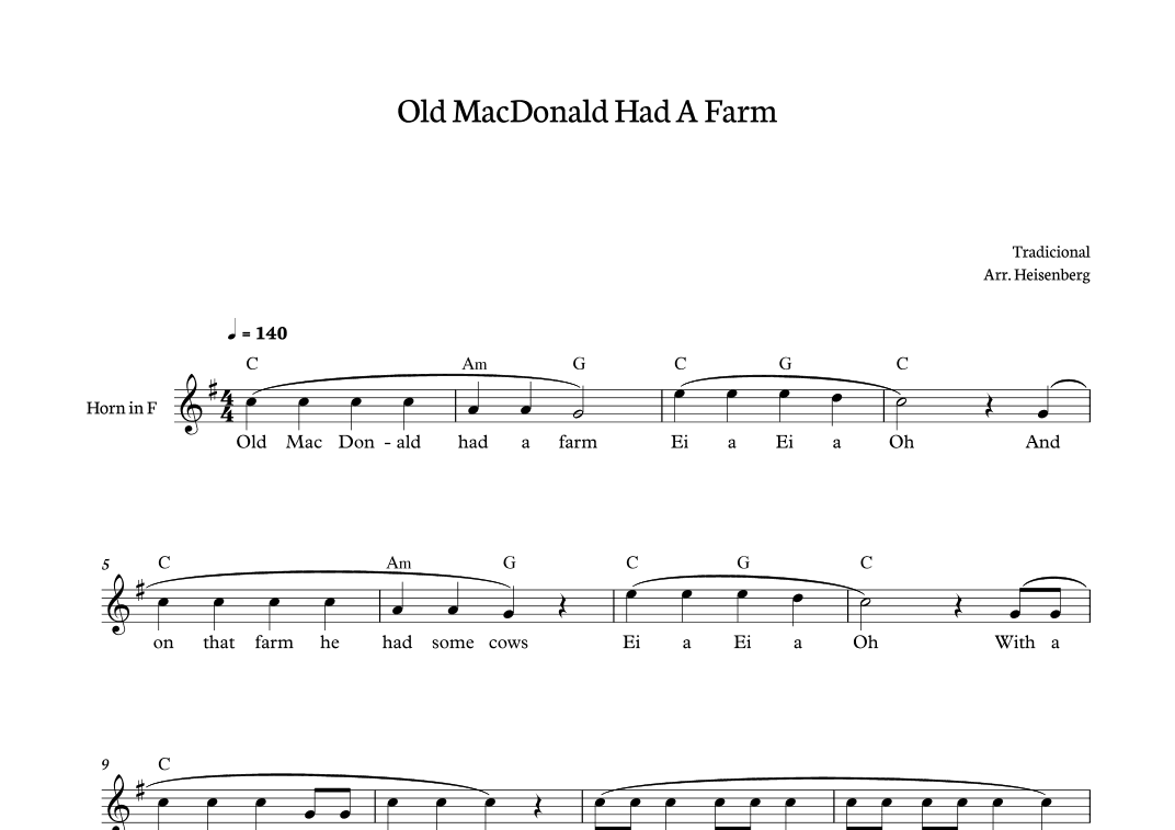 Old MacDonald Had a farm for Horn (arr. Heisenberg)