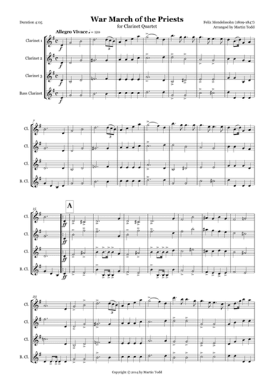 War March of the Priests for Clarinet Quartet (arr. Martin Todd)