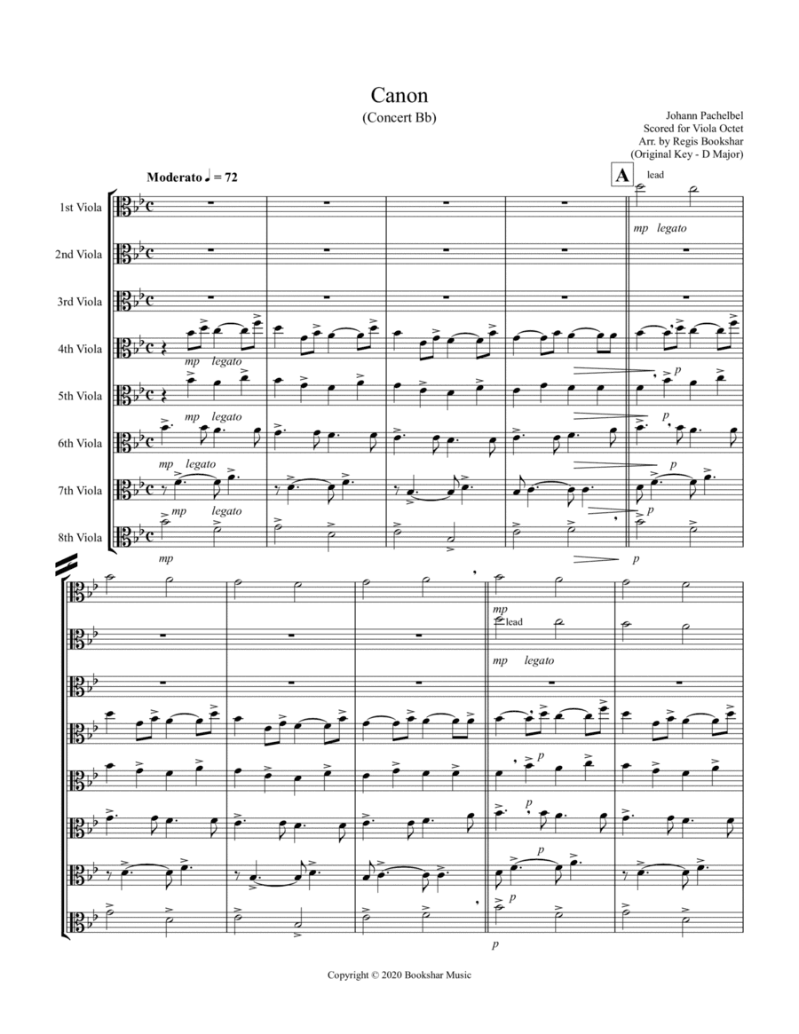 Canon (Pachelbel) (Bb) (Viola Octet) (arr. Regis Bookshar)