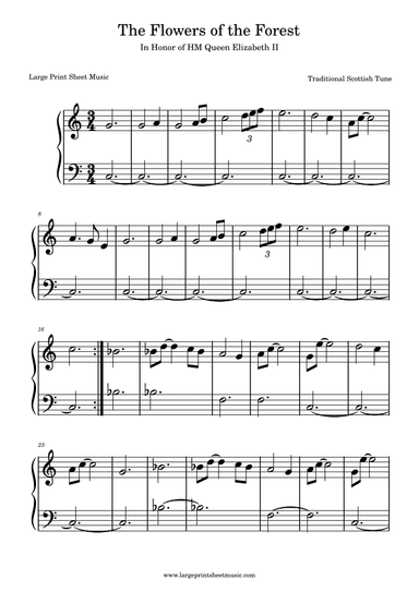 Flowers Of The Forest (arr. Large Print Sheet Music)