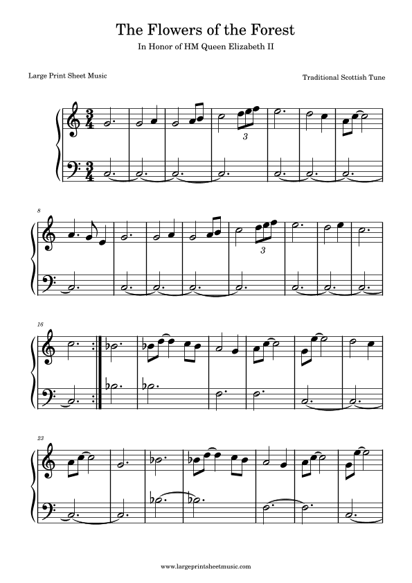 Flowers Of The Forest (arr. Large Print Sheet Music)