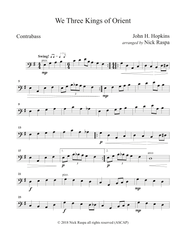 We Three Kings of Orient (String Orchestra) Contrabass part (arr. Nick Raspa)
