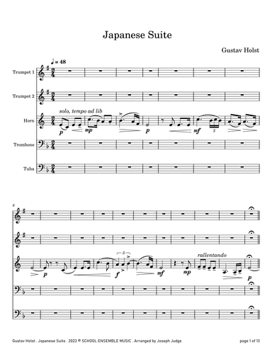 Japanese Suite by Holst for Brass Quintet in Schools (arr. Joseph Judge)