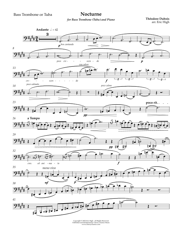 Nocturne for Bass Trombone or Tuba and Piano (arr. Eric High)