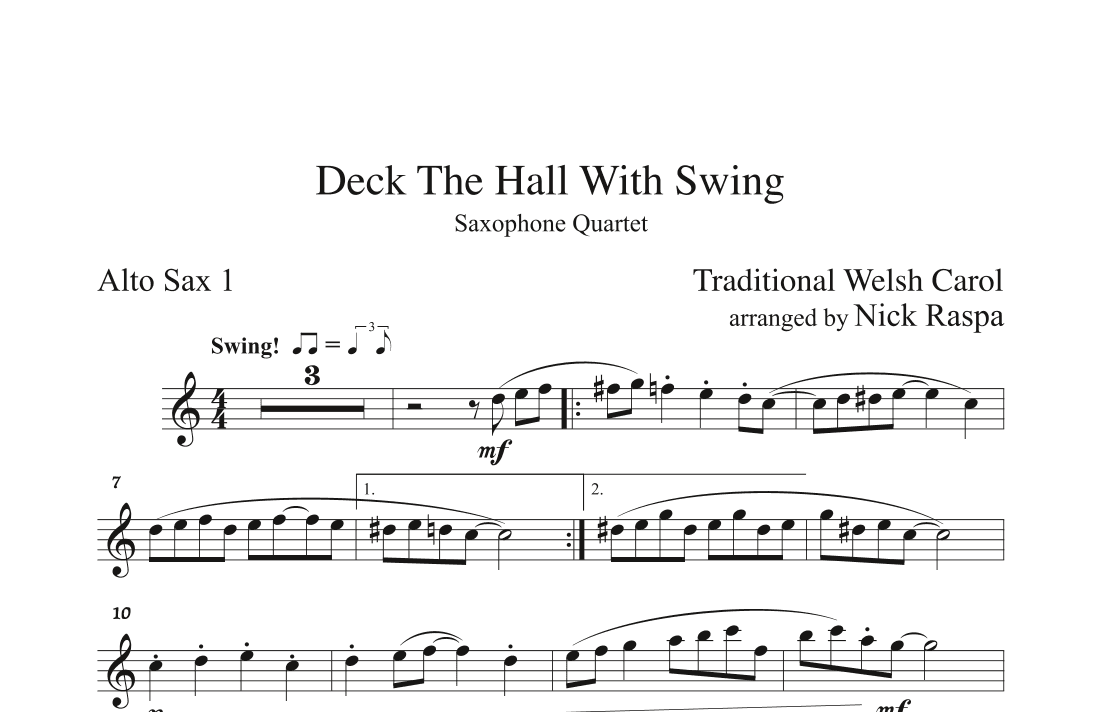 Deck The Hall With Swing - Alto Saxophone 1 part (arr. Nick Raspa)