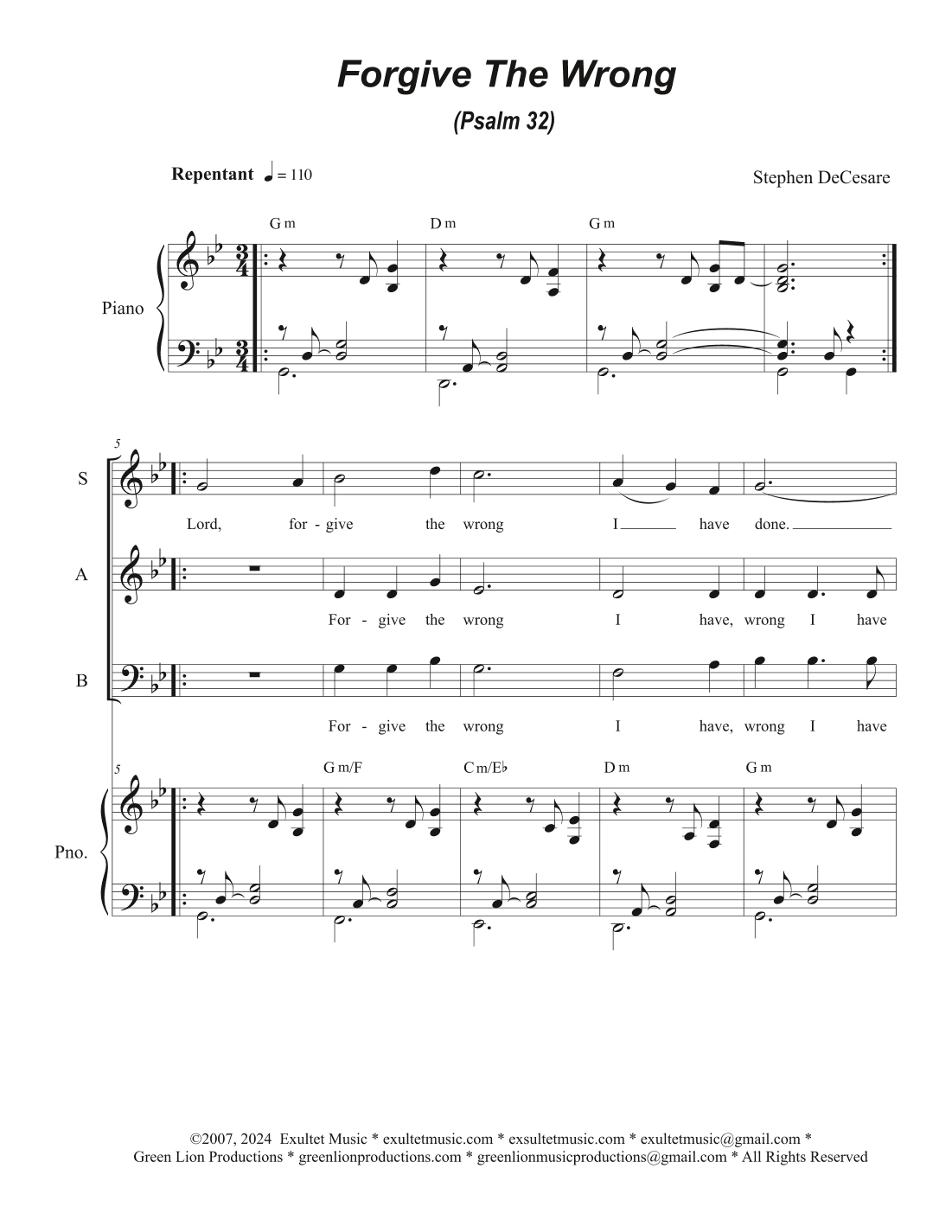 Forgive The Wrong (Psalm 32) (Vocal Trio - (SAB)