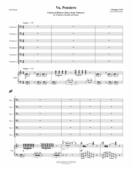 Va, Pensiero (Chorus of the Hebrew Slaves) from Nabucco for Trombone Ensemble and Organ (arr. David Fetter)