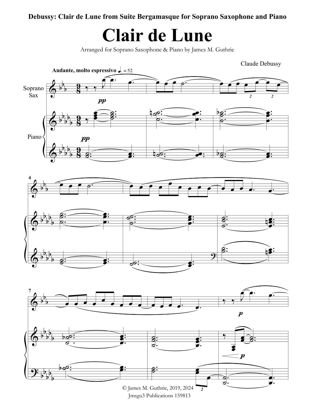 Debussy: Clair de Lune for Soprano Sax and Piano (arr. James M. Guthrie)