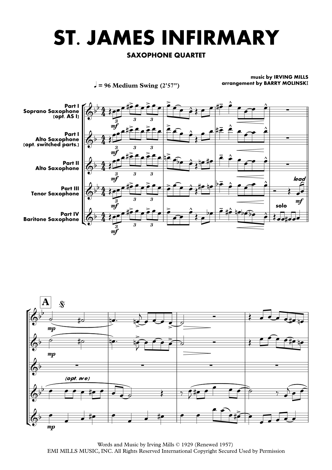 St. James Infirmary (arr. BARRY MOLINSKI)
