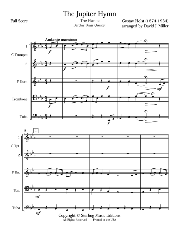 The Jupiter Hymn from The Planets (arr. David J. Miller)