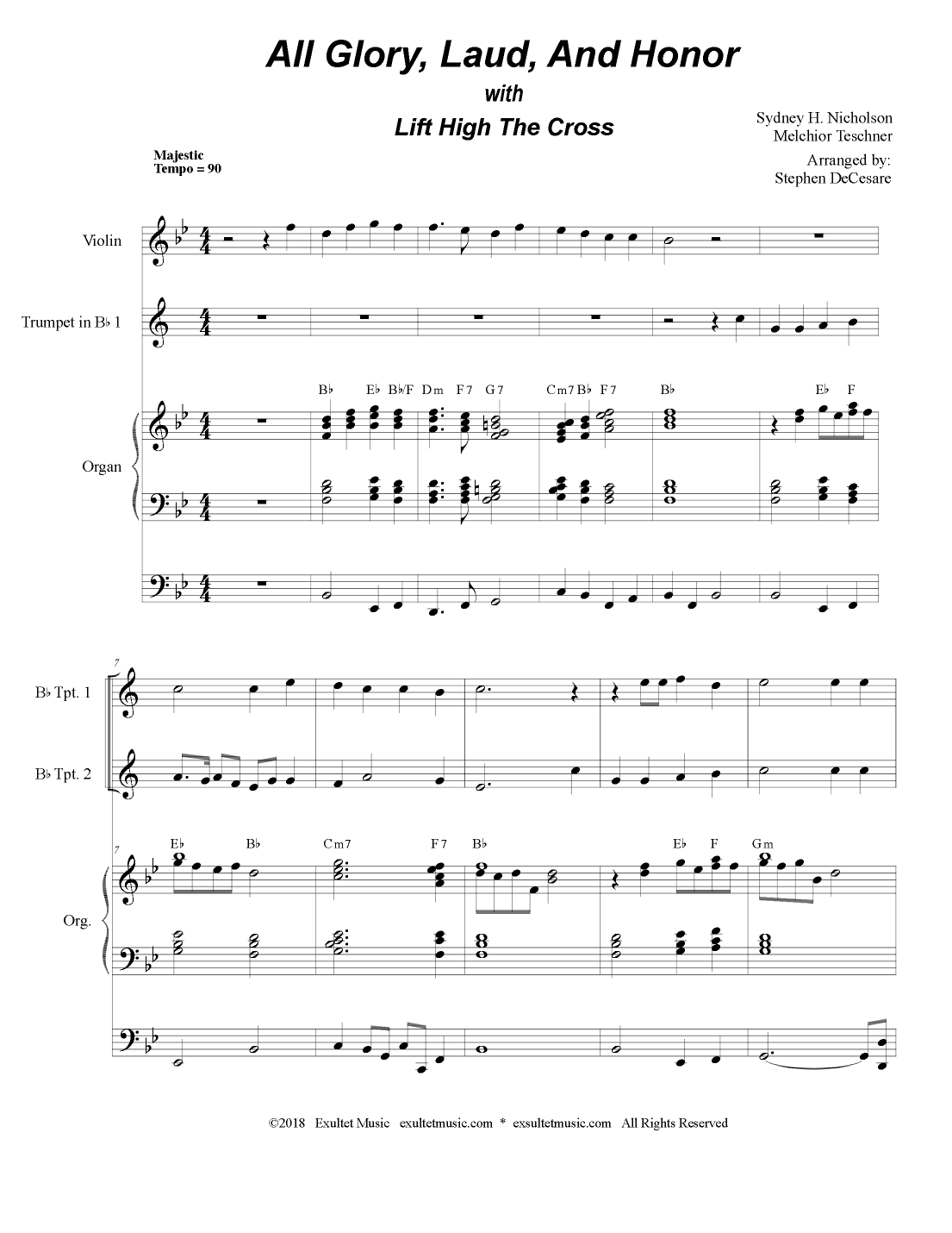 All Glory, Laud, And Honor (with "Lift High The Cross" - for Brass Quartet and Organ) (arr. Stephen DeCesare)