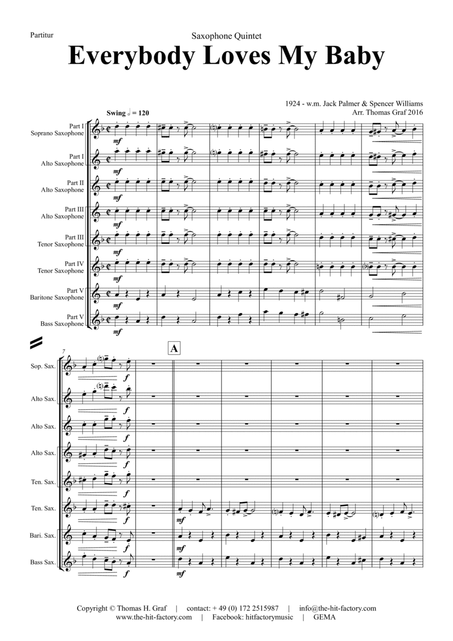 Everybody Loves My Baby - Jazz Classic - Saxophone Quintet (arr. Thomas Graf)