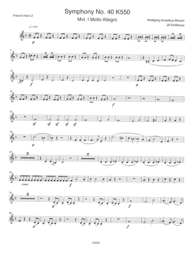 Mozart Symphony No. 40 in G minor, Movement 1 F Horn 2 only (arr. Jill DeWeese)