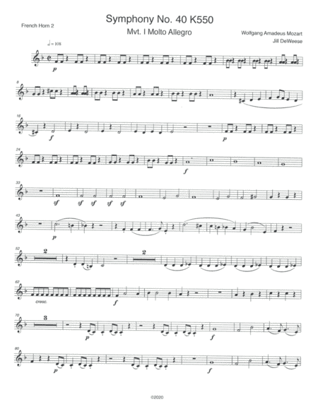 Mozart Symphony No. 40 in G minor, Movement 1 F Horn 2 only (arr. Jill DeWeese)