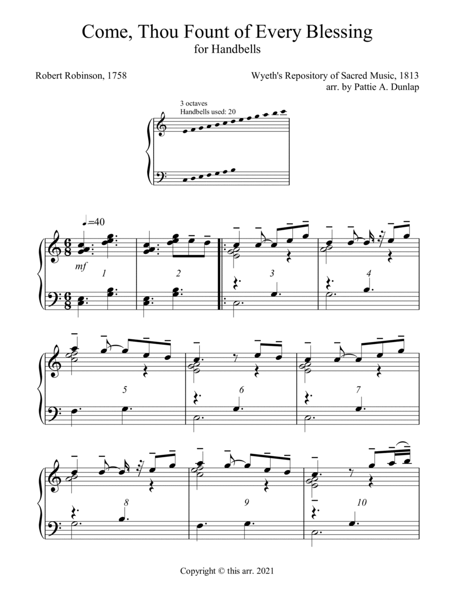 Come, Thou Fount of Every Blessing - for Handbells or Keyboard (arr. Pattie A. Dunlap)