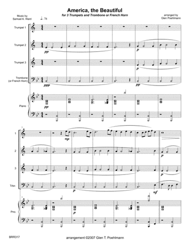 AMERICA THE BEAUTIFUL - BRASS QUARTET with optional Piano (arr. Glen Poehlmann)