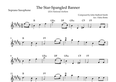 The Star Spangled Banner (USA National Anthem) for Soprano Saxophone Solo with Chords (A Major) (arr. Fabio Britto)