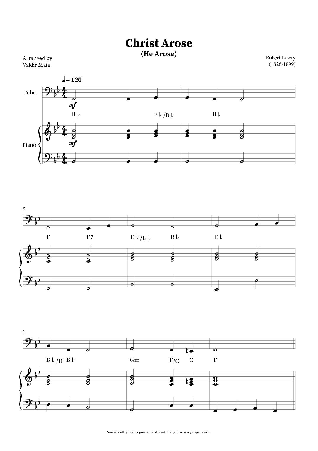 Christ Arose (He Arose) -  Tuba and Piano (with chords) (arr. Valdir Maia)