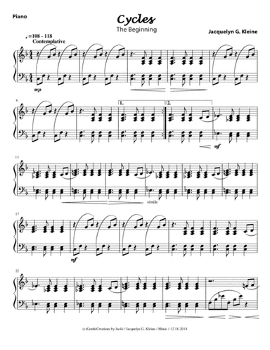 "Cycles...The Beginning" is a Piano solo with modern themes and hints of Spanish flavor!