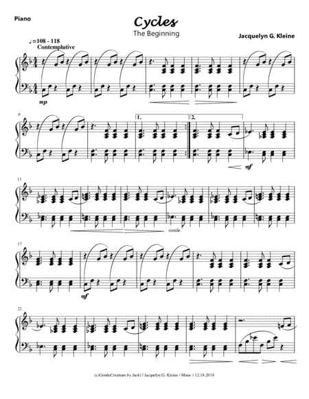 "Cycles...The Beginning" is a Piano solo with modern themes and hints of Spanish flavor!