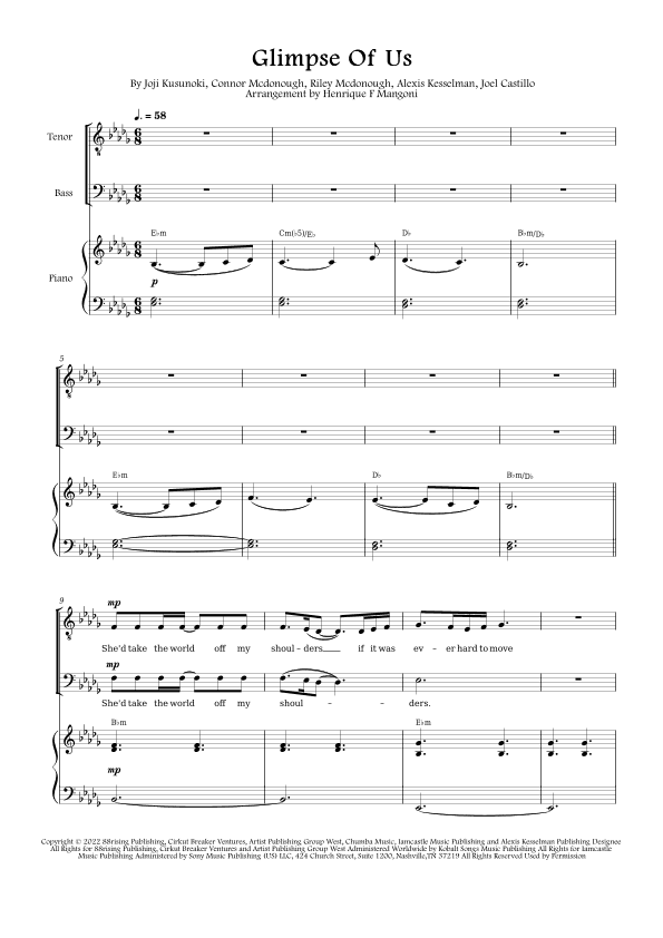 Glimpse Of Us (arr. Henrique F Mangoni)