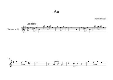 Air - Henry Purcell (Clarinet) (arr. Digital Book Music)