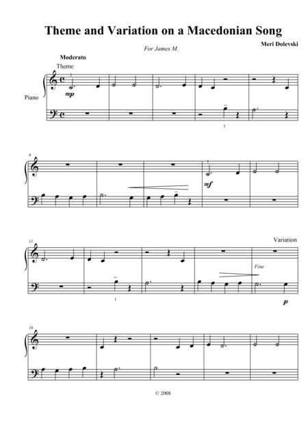 Theme and Variation on a Macedonian Song: 5 finger piano (arr. Meri Dolevski)