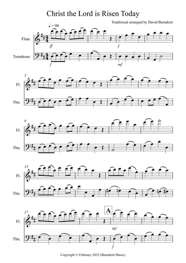 Christ the Lord is Risen Today for Flute and Trombone Duet (arr. David Burndrett)