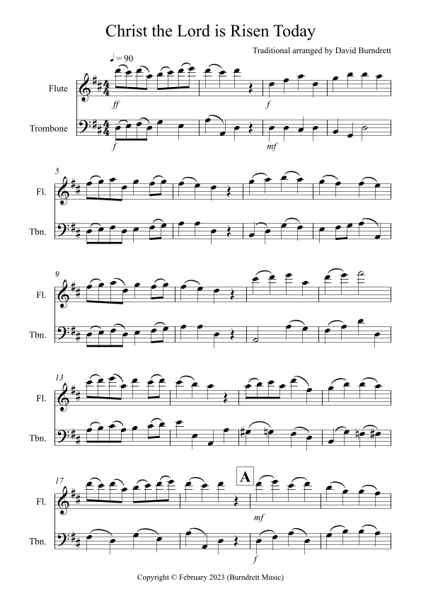 Christ the Lord is Risen Today for Flute and Trombone Duet (arr. David Burndrett)