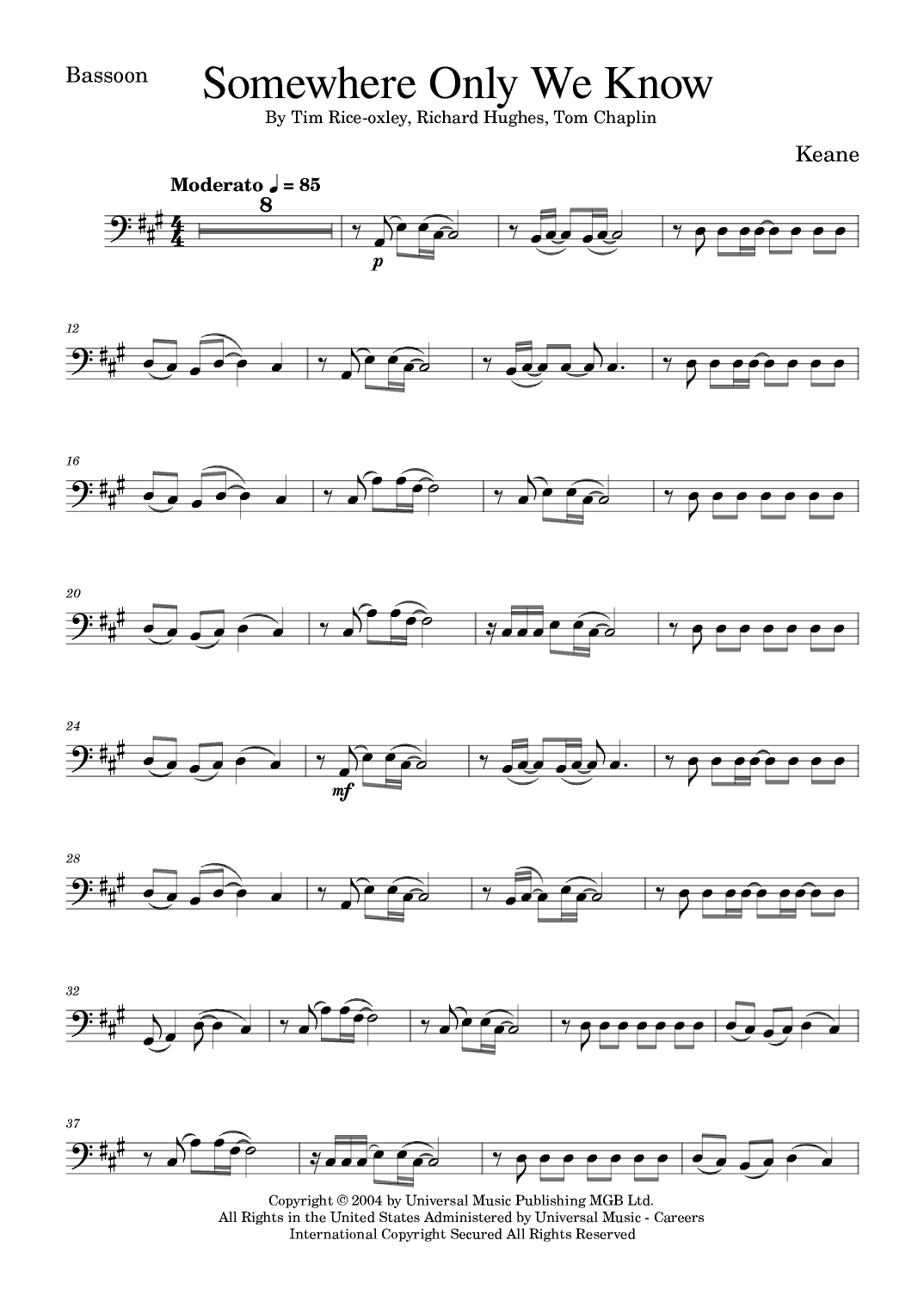 Somewhere Only We Know (arr. Golden Skull Editions)