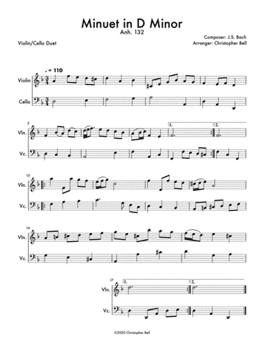 Minuet in D Minor (Anh 132) Violin/Cello Duet (arr. Christopher Bell)