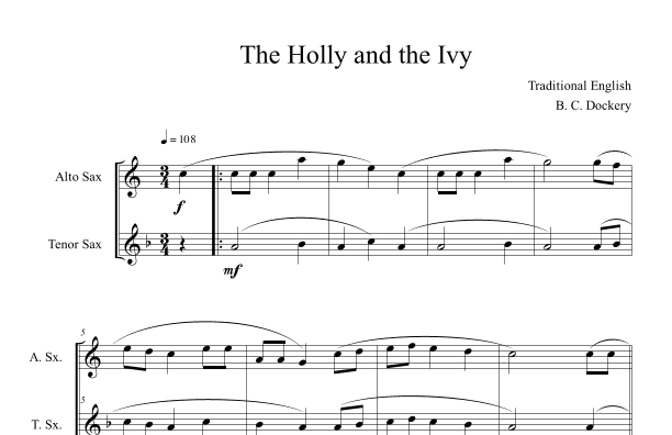 The Holly and the Ivy (Alto and Tenor Sax Duet) (arr. B. C. Dockery)