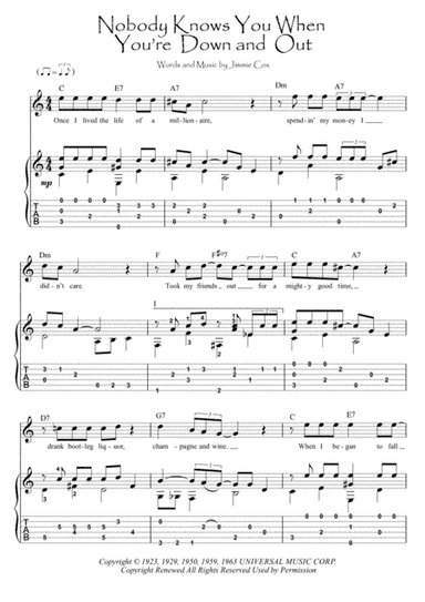 Nobody Knows You When You're Down And Out (arr. PianoSheetNow)